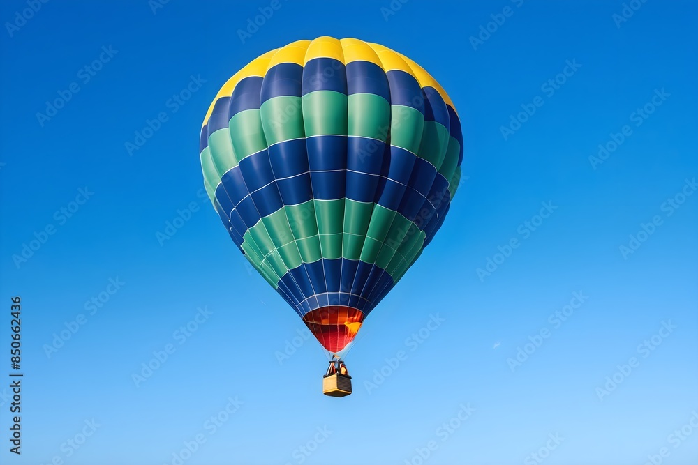 Fototapeta premium Hot Air Balloon in Flight at Blue Sky. Perfect for Adventure and Travel Concepts
