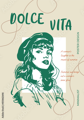 Minimalist hand drawn poster on the theme of dolce vita Italy, Summer, vacation. Vector illustration