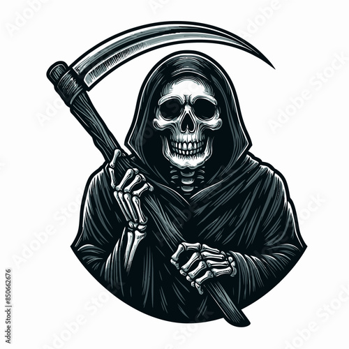 Vector Illustration of Skull Wearing Cloak for T-Shirt Design