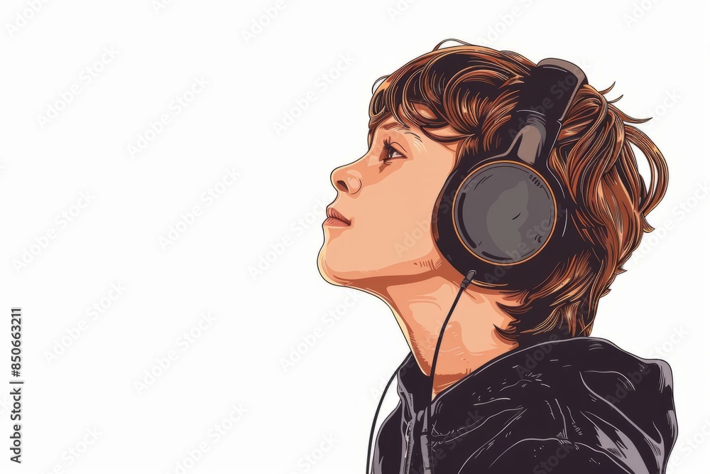 Fototapeta premium Boy with headphones looking upwards
