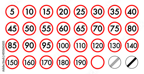 Speed limit 5-200 round road traffic icon for design project vector