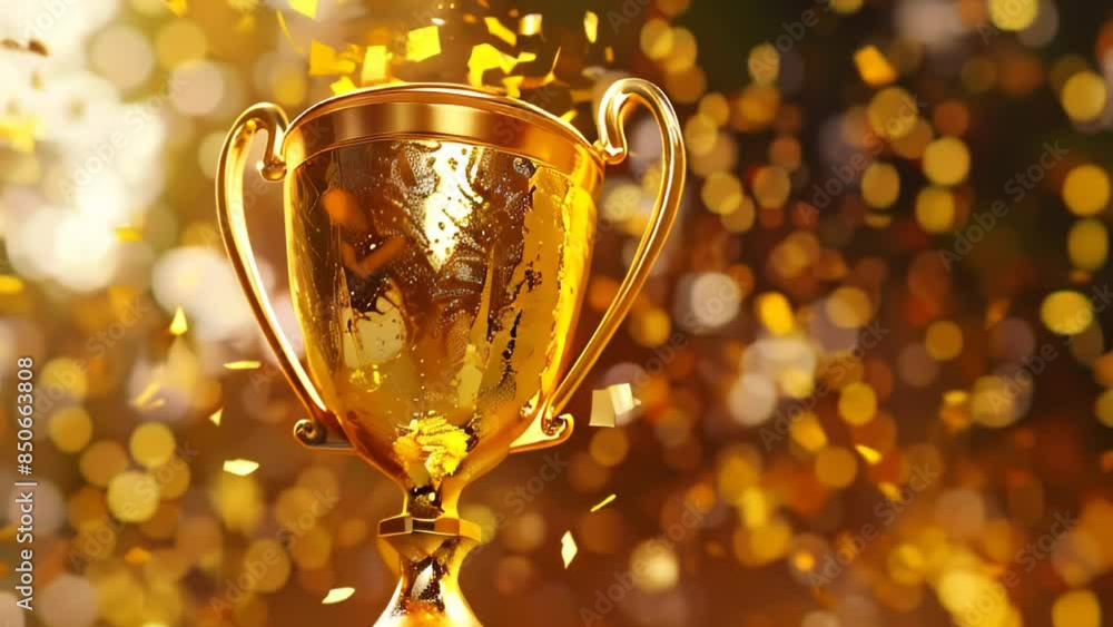 gold winners sports cup on festive golden background with confetti, design trophy, Golden symbol of winner, celebration, sport competition, champion games gold winners sports cup on festive golden background with confetti, design trophy, Golden symbol of winner, celebration, sport competition, champion games