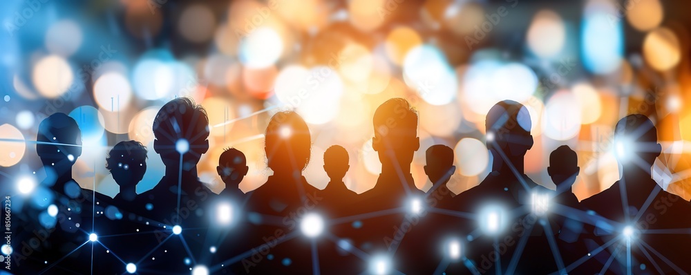 Illustration of the shadow of a number of people with white light and blur effect background Illustration of the shadow of a number of people with white light and blur effect background