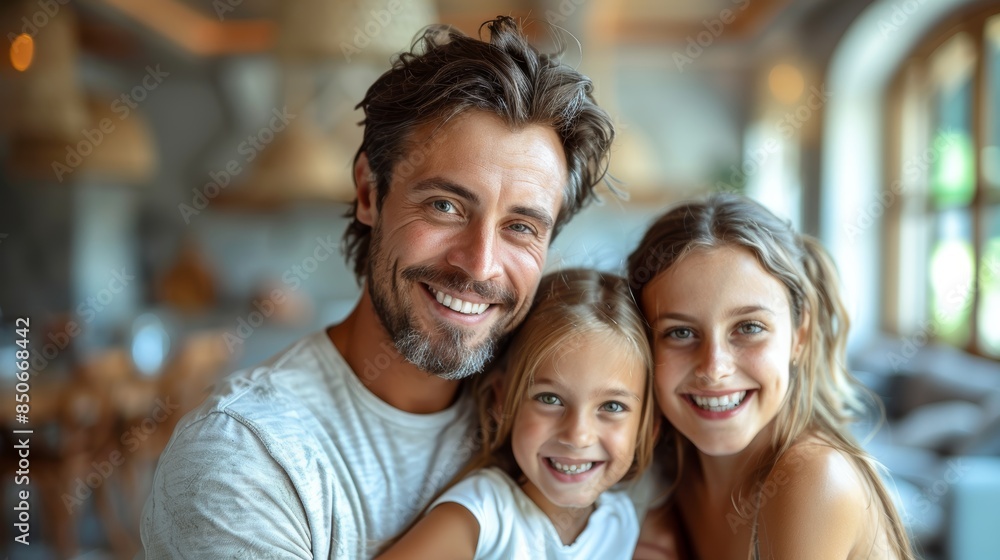 Portrait of Happy Family Smiling Together Indoors with Light Grey Background Portrait of Happy Family Smiling Together Indoors with Light Grey Background