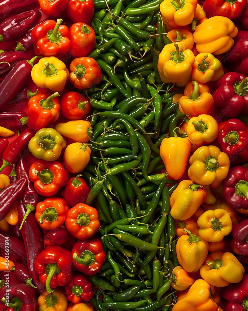 Colorful Bell Peppers Displayed in a Gradient from Green to Red and Yellow, Showcasing Freshness and Diversity Colorful Bell Peppers Displayed in a Gradient from Green to Red and Yellow, Showcasing Freshness and Diversity