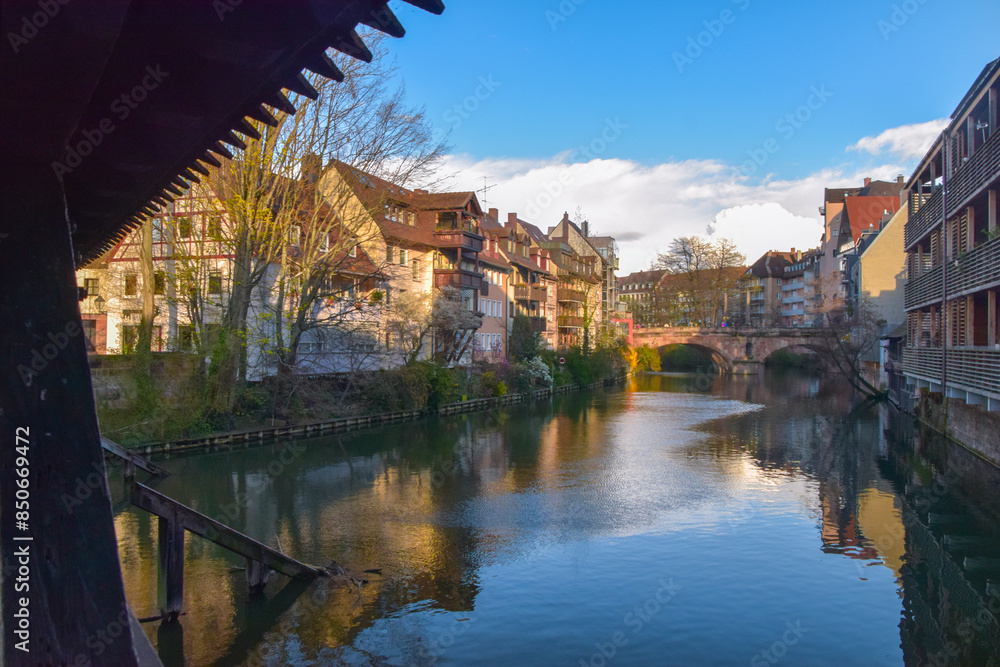 Naklejka premium bridge over Pegnitz River in the Old Town of Nurnberg