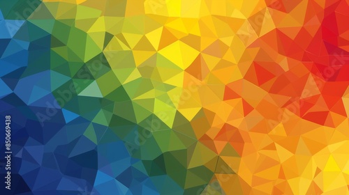 Cool to warm color gradient background with triangle patterns.