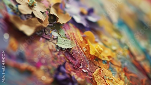 A mix of colors and textures meld together in a defocused view of a scrapbooking class.