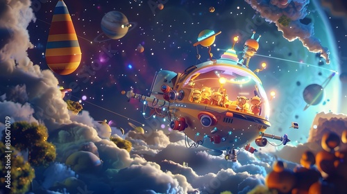 Cartoon-Style Space Travel, Fantasy Fairy Tale Concept