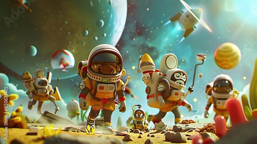 Cartoon-Style Space Travel, Fantasy Fairy Tale Concept