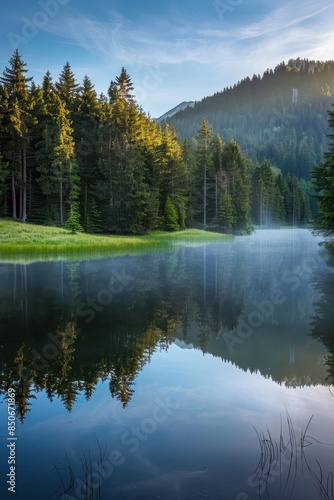 Serene Mountain Lake at Dawn Captured with Nikon Z7 and 14-30mm f/4 S Lens in Fibonacci Harmony