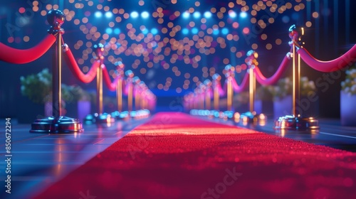 Red Carpet Entrance With Stage Lights and Rope Barriers photo
