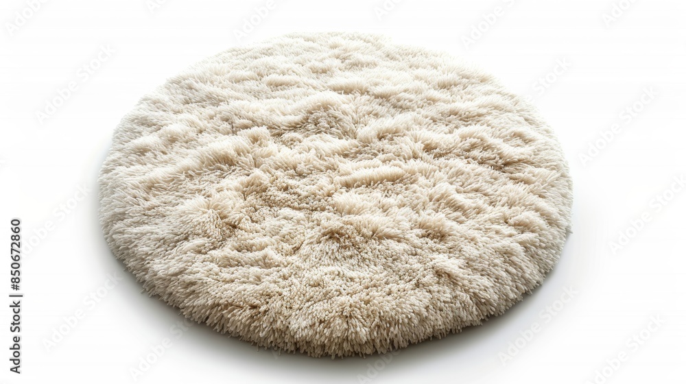 Soft Beige Round Shaggy Carpet Isolated on White Background Soft Beige Round Shaggy Carpet Isolated on White Background
