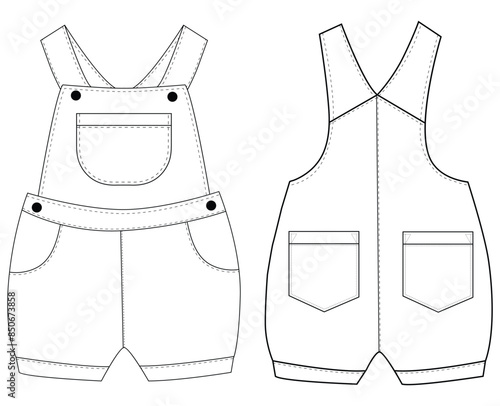 Infant Baby dungaree fashion flat sketch With template boys and girls dungaree	