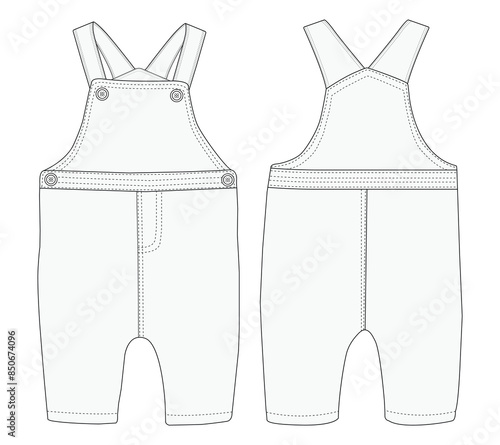 Infant Baby dungaree fashion flat sketch With template boys and girls dungaree	