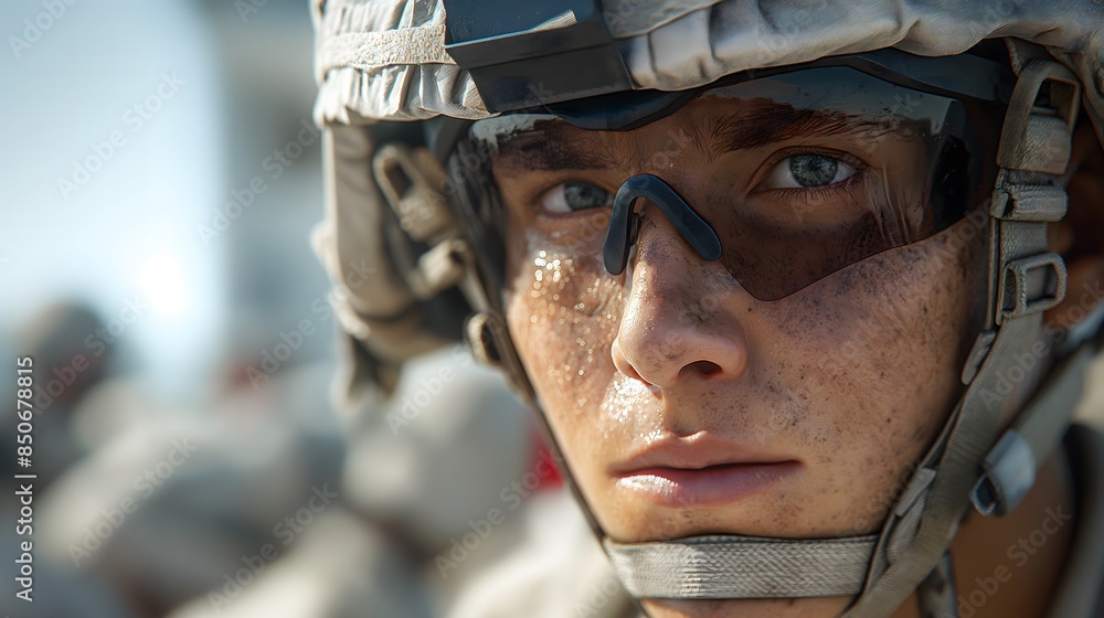Close-up of determined soldier's face Close-up of determined soldier's face