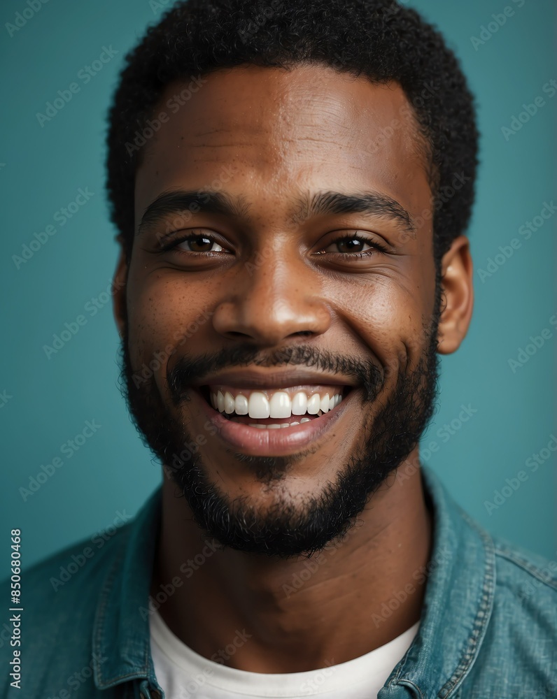 teal background studio portrait of smiling handsome black african guy model with clear smooth skin and white teeth teal background studio portrait of smiling handsome black african guy model with clear smooth skin and white teeth