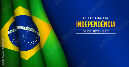 Independence of brazil background, Flag Brazil Silk Gently Folded vector Illustration. Translation: order and progress photo