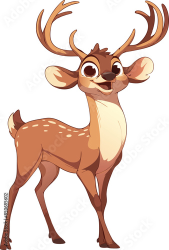 Happy Comic Cartoon Deer Character with Large Antlers Ideal for Children's Illustrations and Nature Themed Artwork