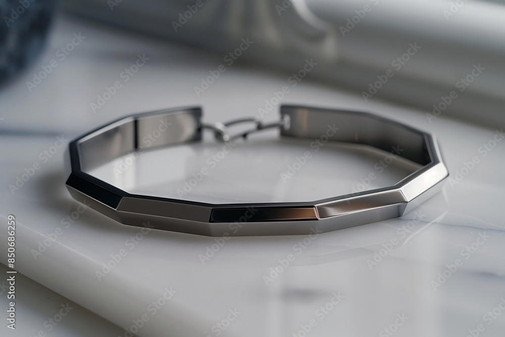 /imagine A sleek titanium bracelet with a minimalist geometric design, displayed on a clean white marble surface, the sharp lines and modern aesthetic clearly defined, /imagine A sleek titanium bracelet with a minimalist geometric design, displayed on a clean white marble surface, the sharp lines and modern aesthetic clearly defined,