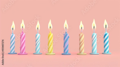 Birthday candles flat design side view party theme animation colored pastel.