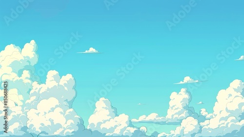 Background of a clear sky at midday with a few puffy white clouds photo