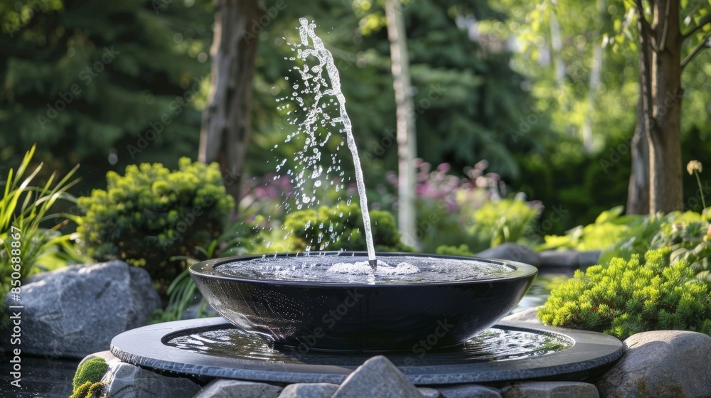 An elegant garden fountain powered by solar panels perfect for a sustainable outdoor space. An elegant garden fountain powered by solar panels perfect for a sustainable outdoor space.