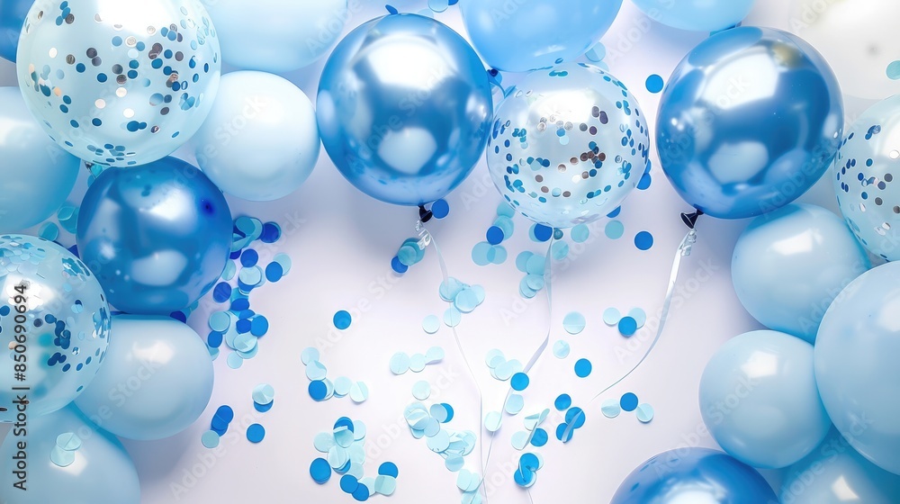 Celebration banner with light blue confetti and balloons. Celebration banner with light blue confetti and balloons.