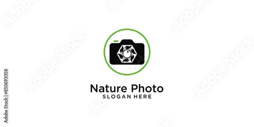 Creative nature photography logo design with unique concept , premium vector