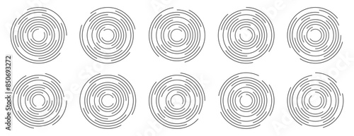 Collection of concentric ripple circle vector icon. Radial signal, sonar wave, soundwave icons