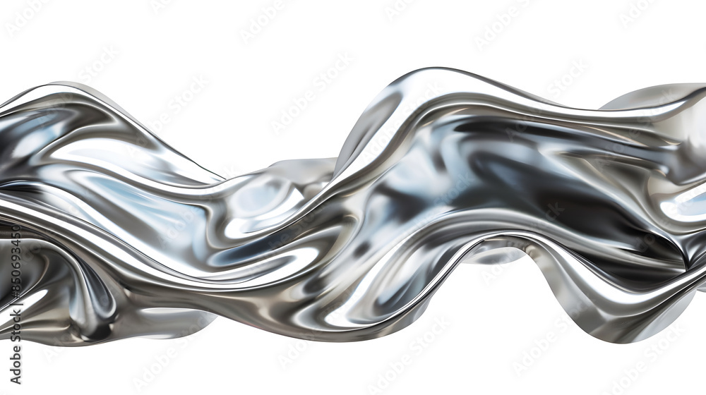 Metallic flow swirl wave or intertwined isolated on transparent background, Curvy metal shape, abstract motion liquid twisted.