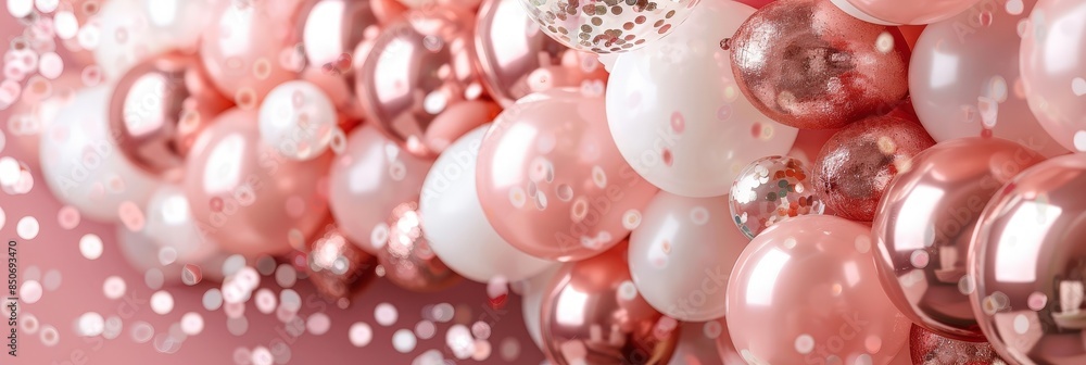 Romantic Rose Gold Balloon Garland with Confetti Romantic Rose Gold Balloon Garland with Confetti