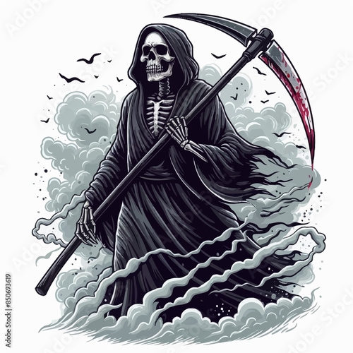 Illustration Vector Style of Skull Wearing Robe for T-Shirt Design