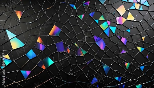 iridescent glass shards on black background