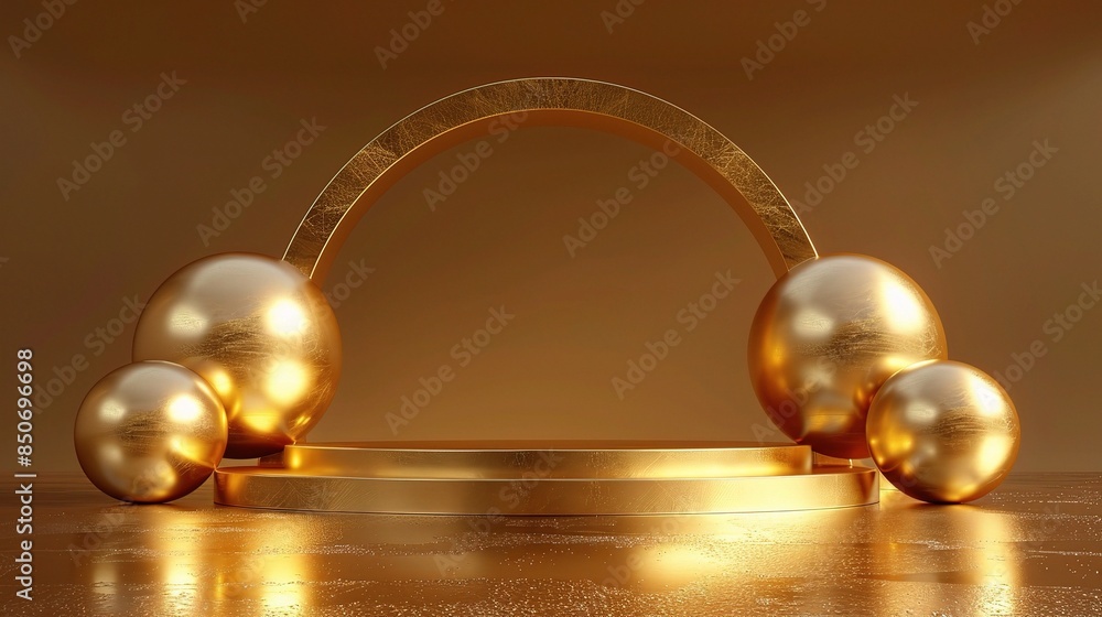 Obraz premium Gold-themed 3D podium design, exuding opulence and sophistication