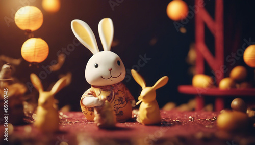 Happy mid-autumn festival 2024. rabbits and abstract illustration background
