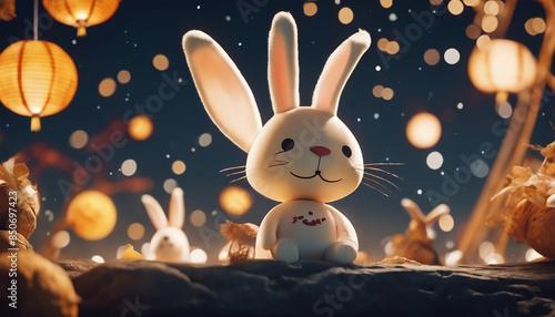 Happy mid-autumn festival 2024. rabbits and abstract illustration background
