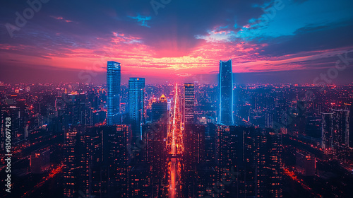 Aerial View of City Network of Beijing Skyline.