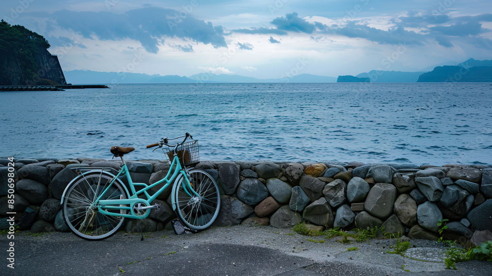 Fototapeta premium bicycle on the seaside bridge. happy bicycle day