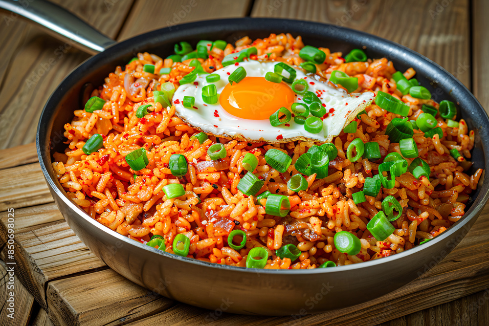 Kimchi korean fried rice with green onions and egg Kimchi korean fried rice with green onions and egg