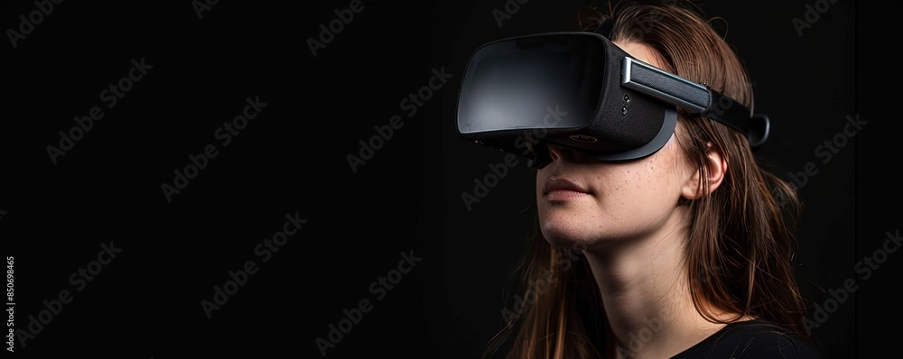Naklejka premium someone wearing a virtual reality headset. a sophisticated VR technology in the future, gadgets, the concept of artificial intelligence technology in the future. Man using virtual reality headset. 