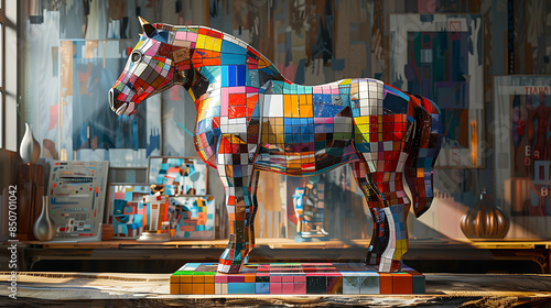 Superbe photo d'une sculpture d'animal en mozaïque de toutes les couleurs