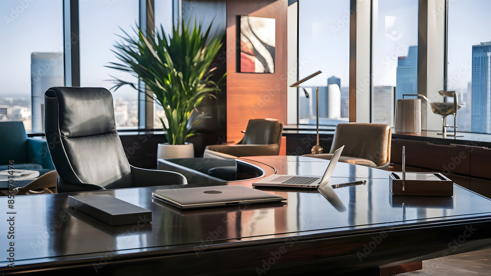 Fototapeta premium Office Interior with Ceo Desk with Chairs and Table