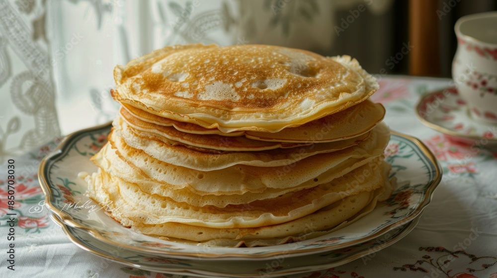 Freshly cooked pancakes stacked on a plate Freshly cooked pancakes stacked on a plate
