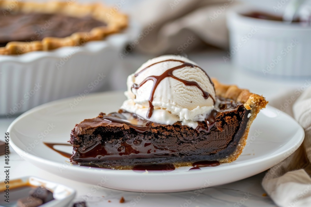 Chocolate Brownie Pie With Vanilla Ice Cream and Chocolate Sauce Chocolate Brownie Pie With Vanilla Ice Cream and Chocolate Sauce