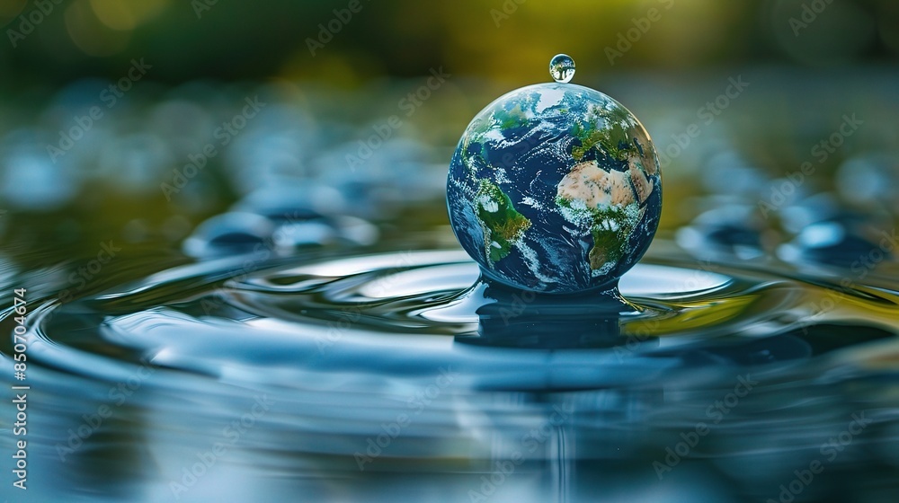 Earth encapsulated in a pristine water droplet, advocating for ecological balance. Earth encapsulated in a pristine water droplet, advocating for ecological balance.