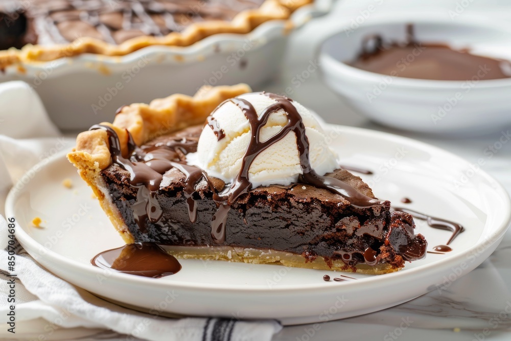 Chocolate Brownie Pie With Vanilla Ice Cream and Chocolate Sauce Chocolate Brownie Pie With Vanilla Ice Cream and Chocolate Sauce