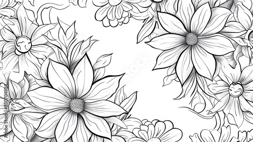 Wallpaper Mural Monochrome Floral Pattern with Abstract Decorative Botanical Elements Torontodigital.ca