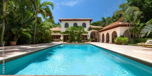 Ultimate Miami Retreat Luxurious Villa with Pool and Tropical Garden Ideal for Vacation. Concept Luxury Villa, Miami Getaway, Private Pool, Tropical Garden, Vacation Destination