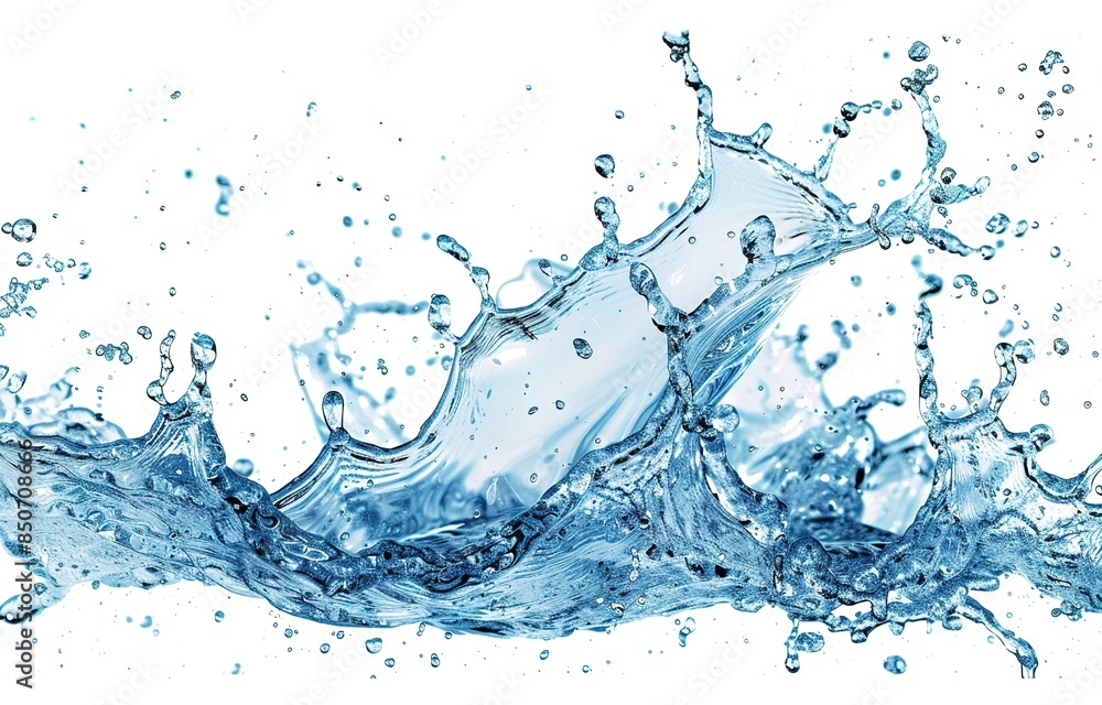 Obraz premium Blue water splashes on a white background